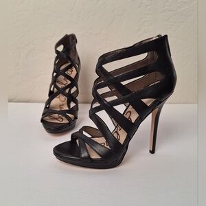Sam Edelman Black Leather Caged Heels Gladiator Sandals Edgy Rock Goth NEW 5.5